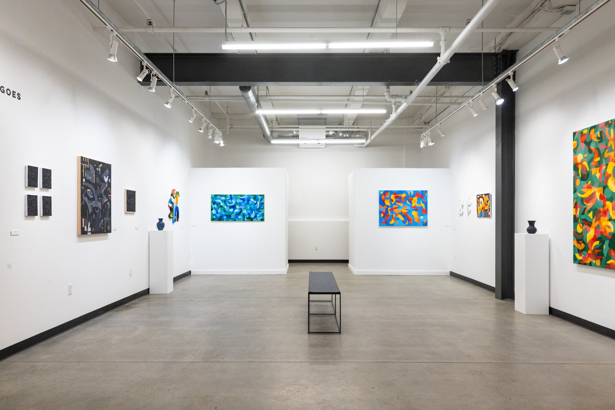 Art Gallery Installation View of Will Gebhard's Solo Exhibition of Original Abstract Paintings at Soapbox Arts Gallery in Burlington, Vermont