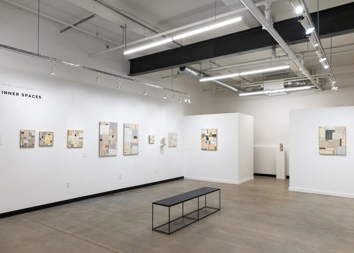 Art Gallery Installation View of Athena Petra Tasiopoulos' Solo Exhibition of Original Encaustic Collages at Soapbox Arts Gallery in Burlington, Vermont