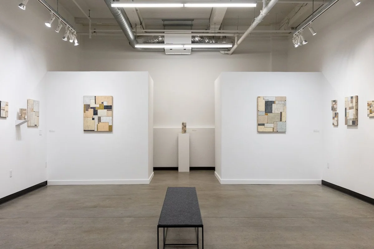 Art Gallery Installation View of Athena Petra Tasiopoulos' Solo Exhibition of Original Encaustic Collages at Soapbox Arts Gallery in Burlington, Vermont