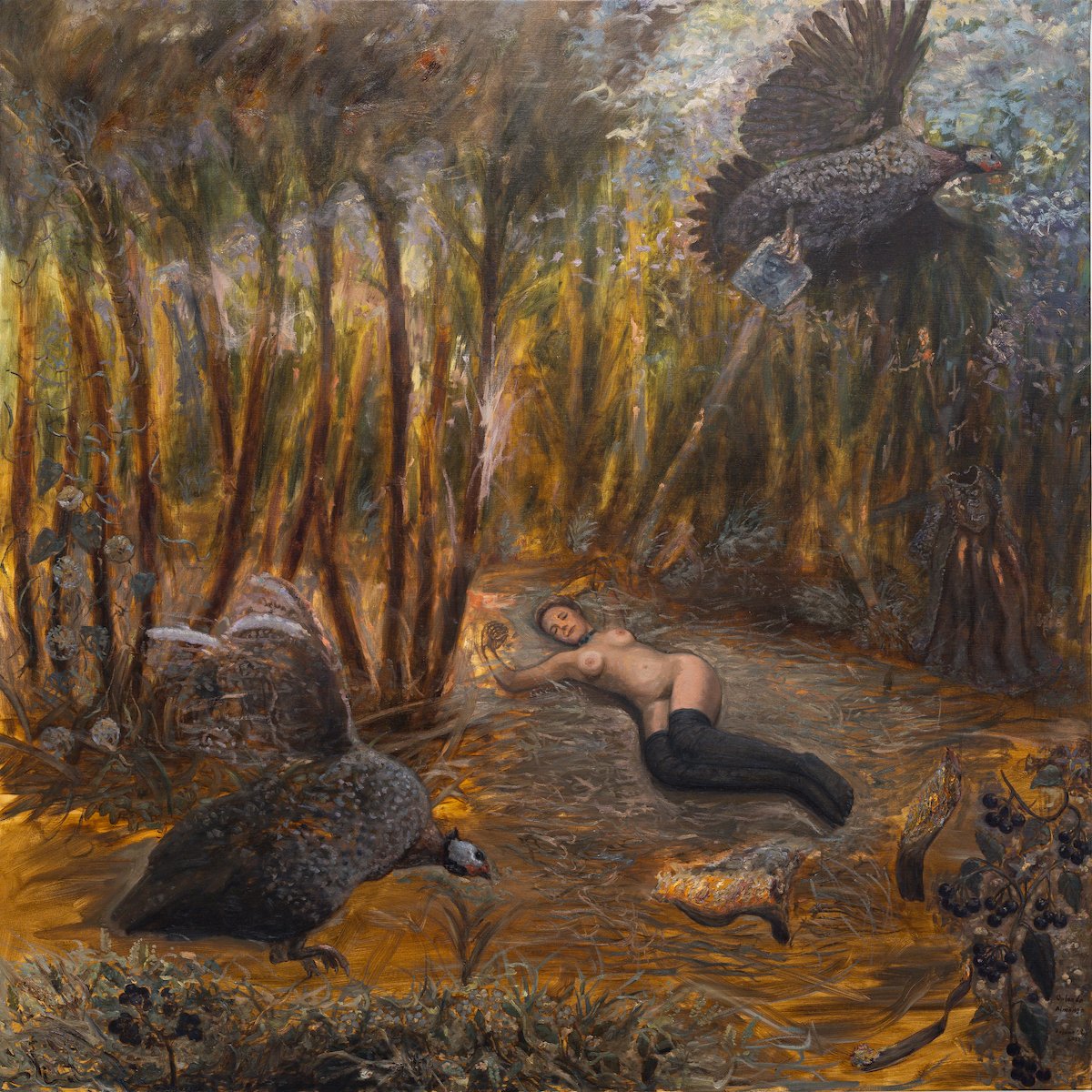 "The River of Paradise" Original Oil Painting of Nude Woman Lying in Lush Jungle by Orlando Almanza @ Soapbox Arts Gallery, Burlington, Vermont
