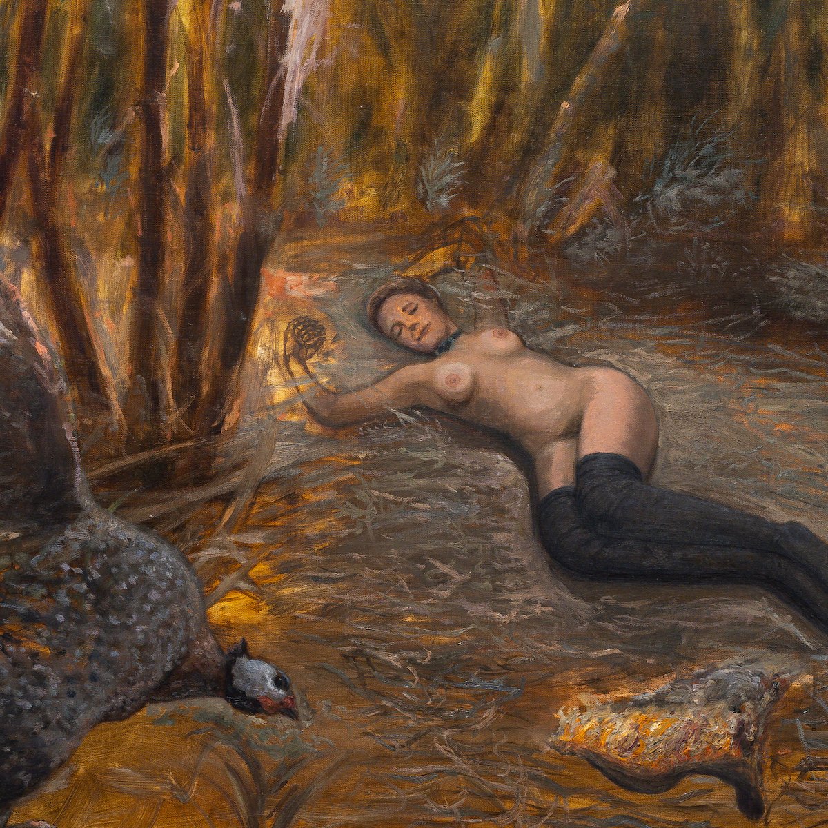 "The River of Paradise" Original Oil Painting of Nude Woman Lying in Lush Jungle by Orlando Almanza @ Soapbox Arts Gallery, Burlington, Vermont