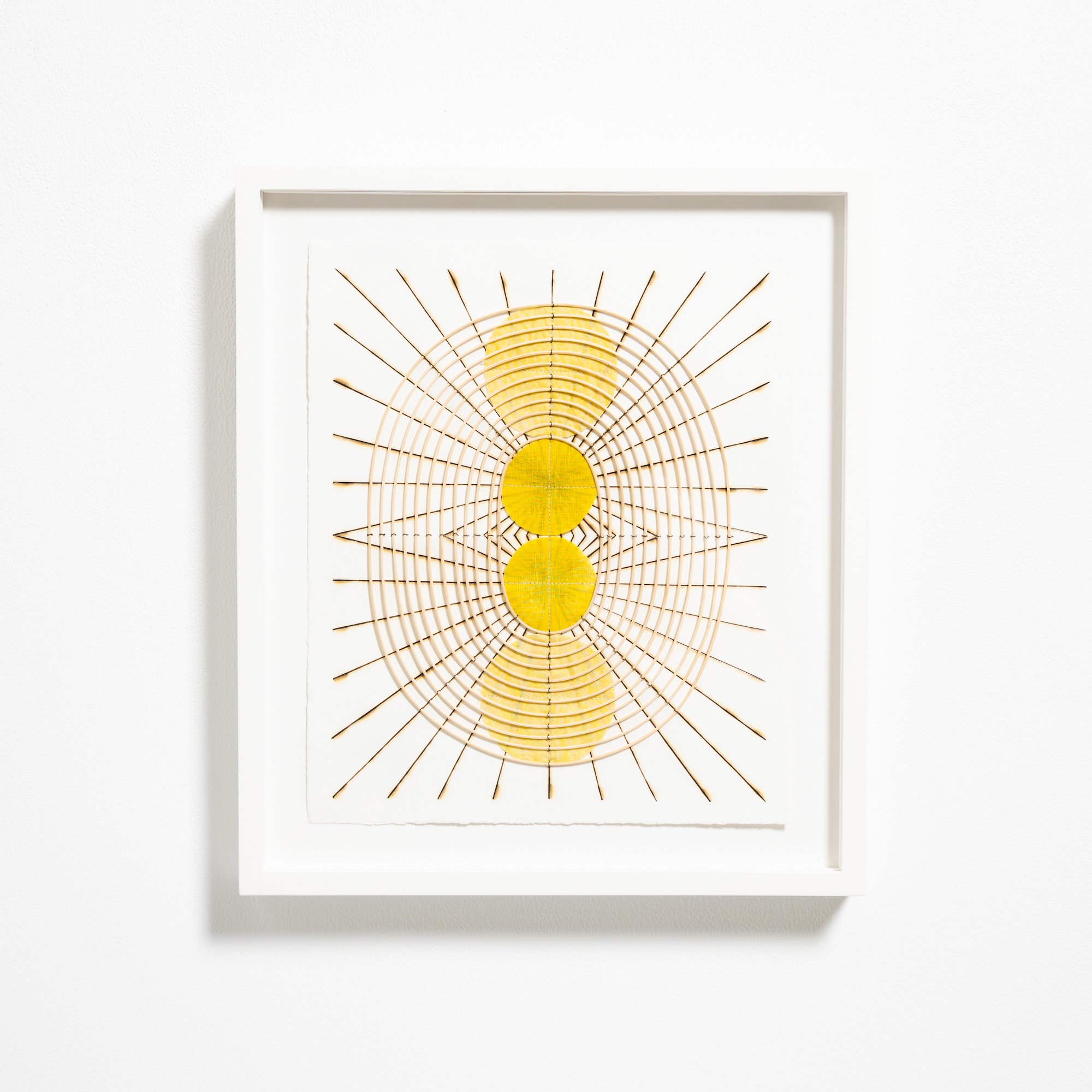 Contemporary, minimalist framed original artworks on paper with burned lines by Boston-based artist Katrine Hildebrandt-Hussey  @ Soapbox Arts Gallery