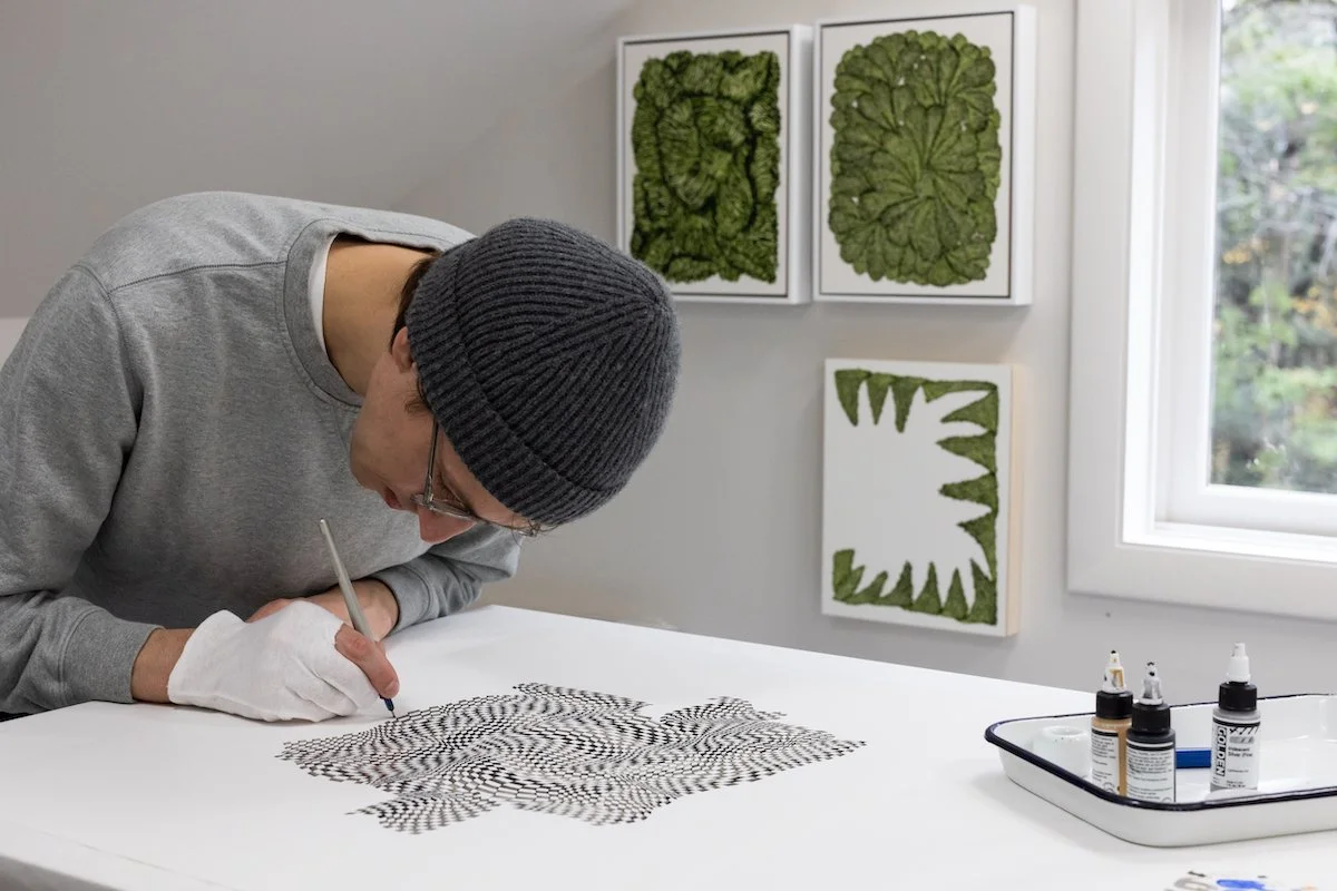 Installation of Dana Piazza's Solo Exhibition of Original Geometric Drawings, 'Processing,' at Soapbox Arts Gallery in Burlington, VT