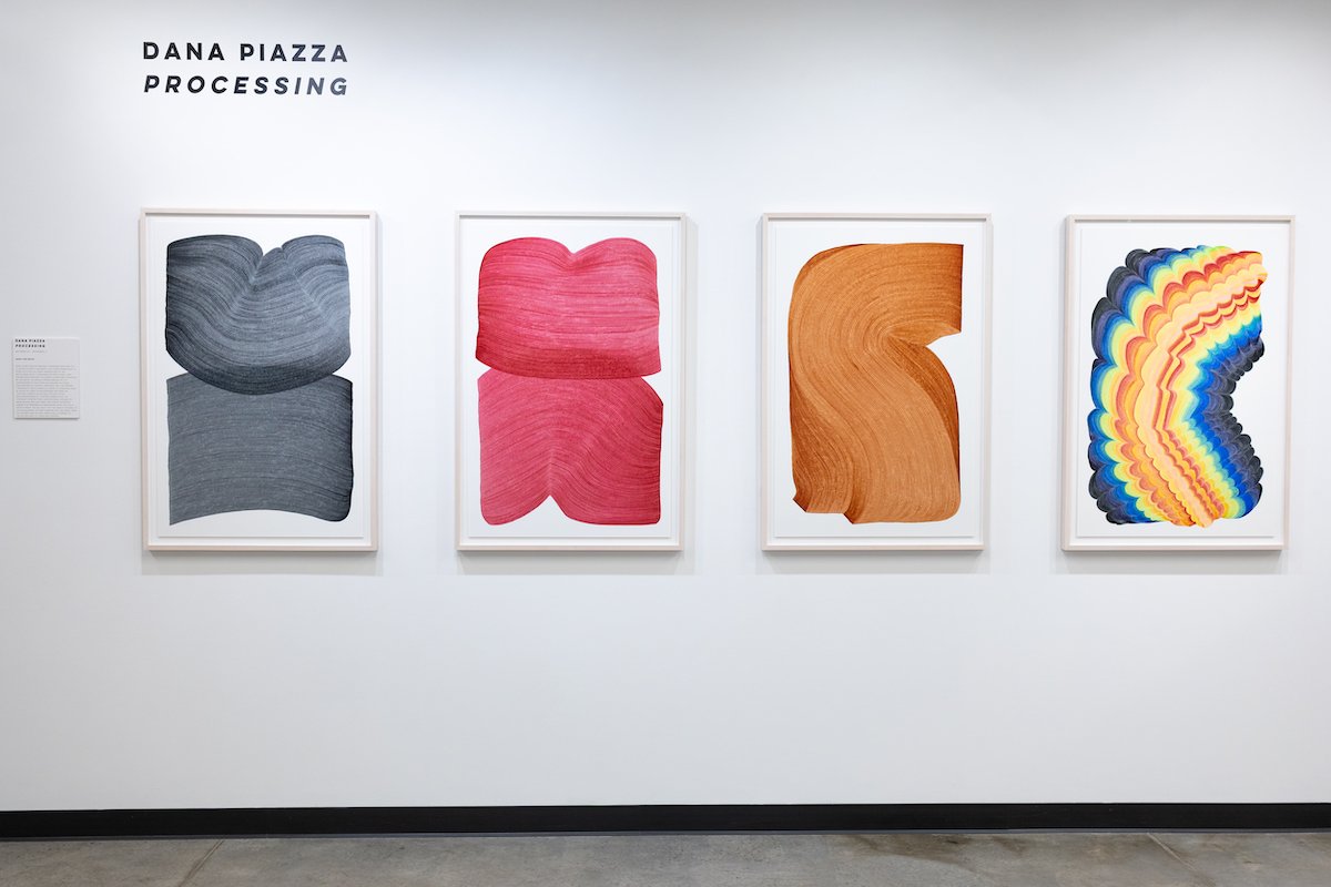 Installation of Dana Piazza's Solo Exhibition of Original Geometric Drawings, 'Processing,' at Soapbox Arts Gallery in Burlington, VT