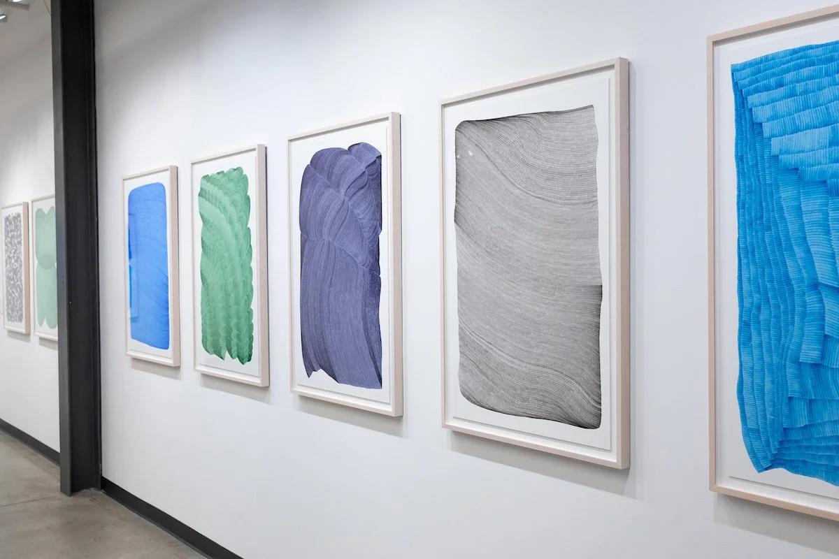Installation of Dana Piazza's Solo Exhibition of Original Geometric Drawings, 'Processing,' at Soapbox Arts Gallery in Burlington, VT