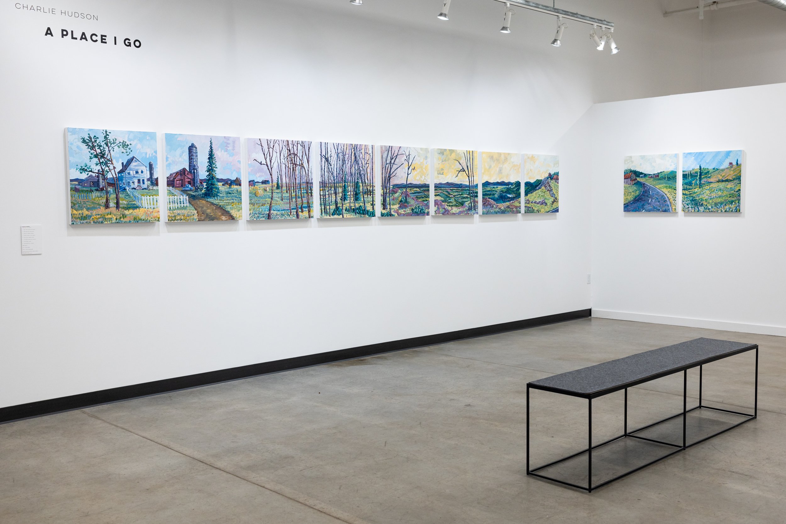 "A Place I Go" Landscape Painting Exhibition Installation by Charlie Hudson @ Soapbox Arts Gallery in Burlington, Vermont