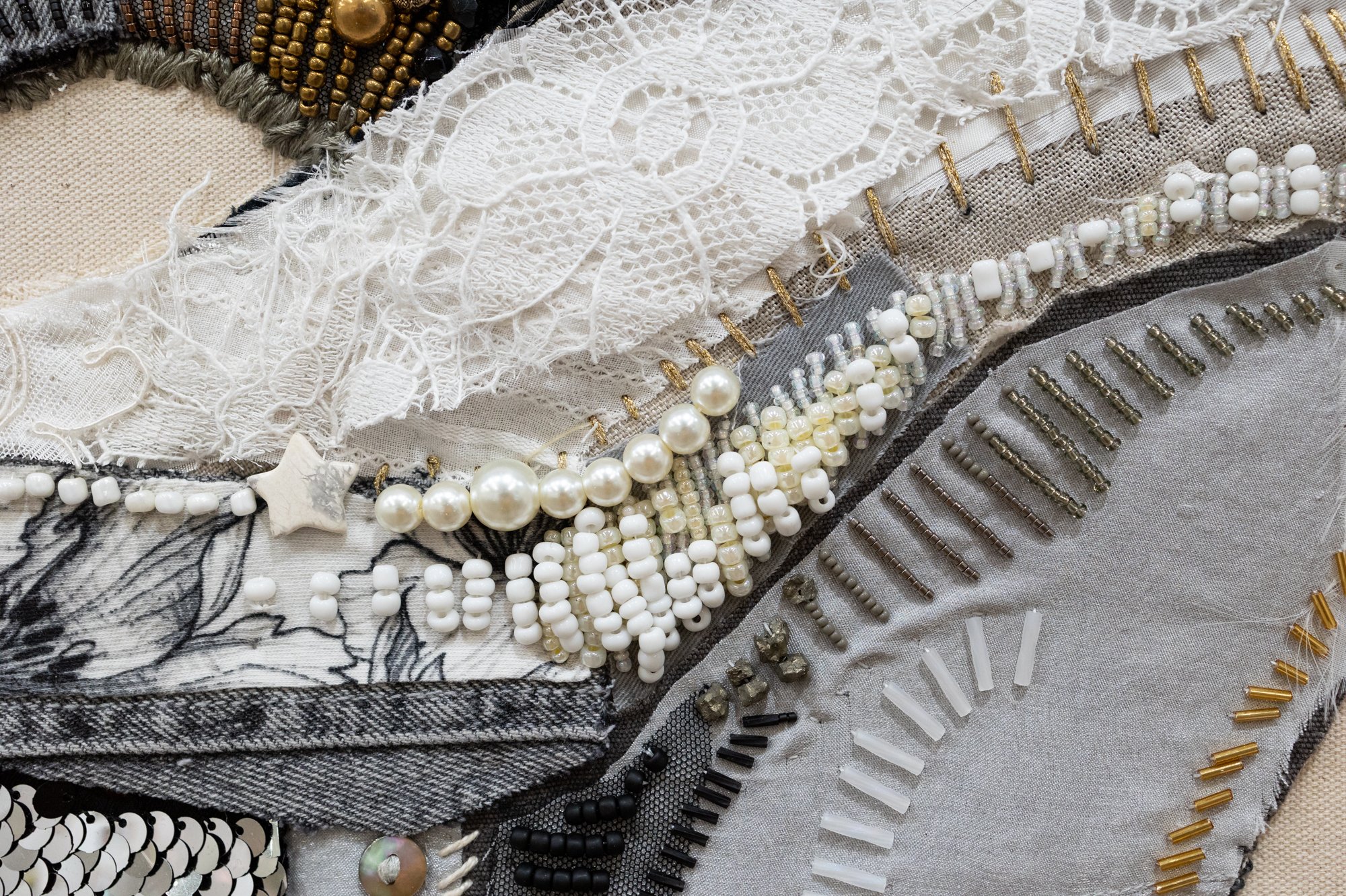 "Anatomy of a Wedding Dress" Mixed Media Textile Artwork by Mary Lacy @ Soapbox Arts Gallery, Burlington, Vermont