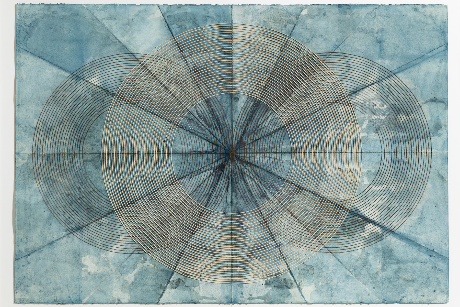 "Reflected Ripples" Geometric Art with Burned Lines and Dyed Reeds on Paper by Katrine Hildebrandt-Hussey @ Soapbox Arts Gallery, Burlington, VT