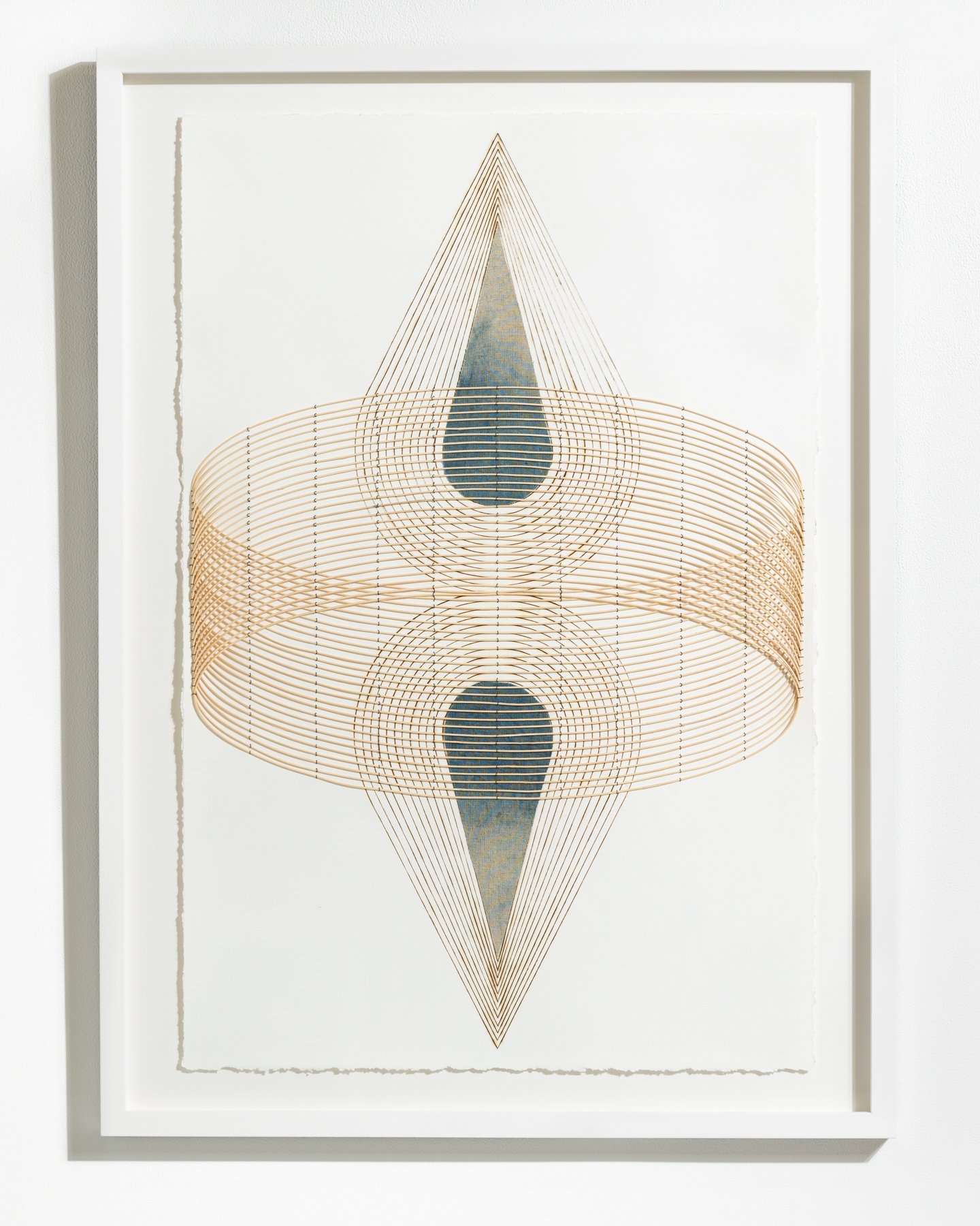 "Balanced Drops" Geometric Art with Burned Lines and Dyed Reeds on Paper by Katrine Hildebrandt-Hussey @ Soapbox Arts Gallery, Burlington, VT 