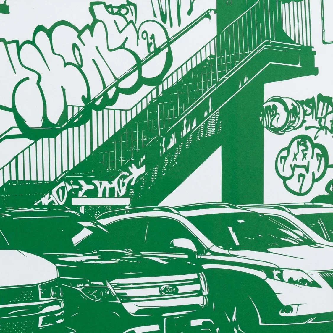 hand cut paper of urban scenes and discarded wrappers by Rosa Leff for Soapbox Arts Gallery in Burlington, Vermont