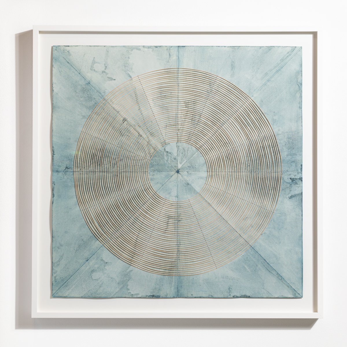 "Blue Ripple" Geometric Art with Reeds on Paper by Katrine Hildebrandt-Hussey @ Soapbox Arts Gallery, Burlington, VT 
