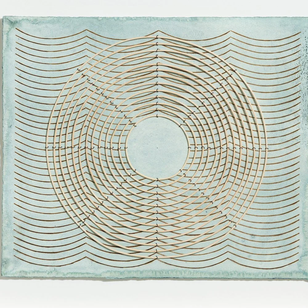 Contemporary, minimalist framed original artworks on paper with burned lines by Boston-based artist Katrine Hildebrandt-Hussey @ Soapbox Arts Gallery