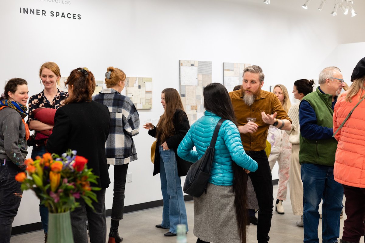 Art Gallery Installation View of Athena Petra Tasiopoulos' Solo Exhibition of Original Encaustic Collages at Soapbox Arts Gallery in Burlington, Vermont