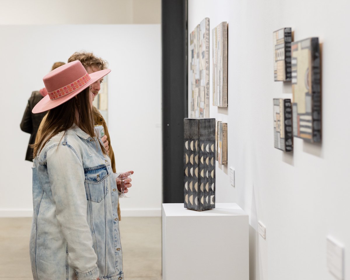 Art Gallery Installation View of Athena Petra Tasiopoulos' Solo Exhibition of Original Encaustic Collages at Soapbox Arts Gallery in Burlington, Vermont