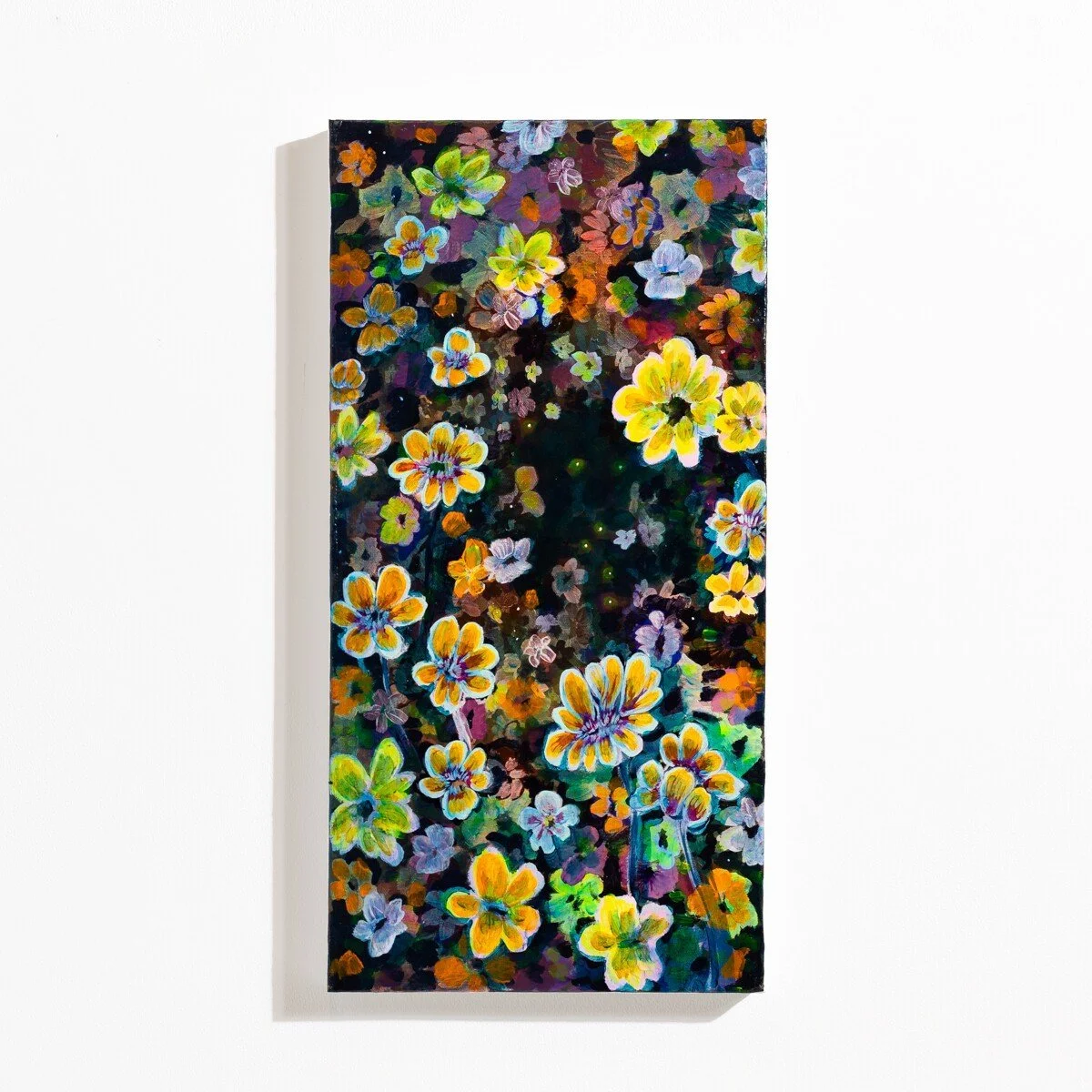 Original brightly colored, floral-inspired painting in acrylic by Vermont-based artist, Wylie Garcia, available at Soapbox Arts Gallery in Burlington, VT