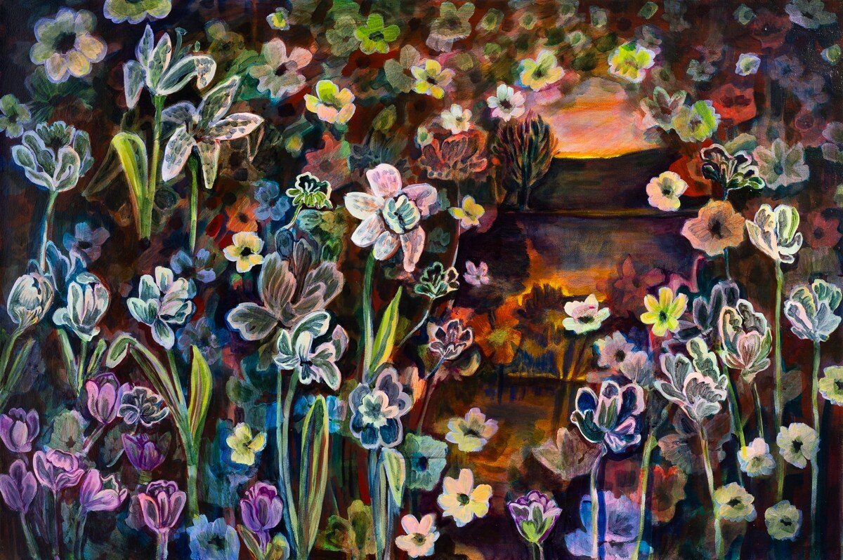 'Sunrise Amongst the Bulbs...' Original Floral Painting by Wylie Garcia Available at Soapbox Arts Gallery in Burlington, Vermont