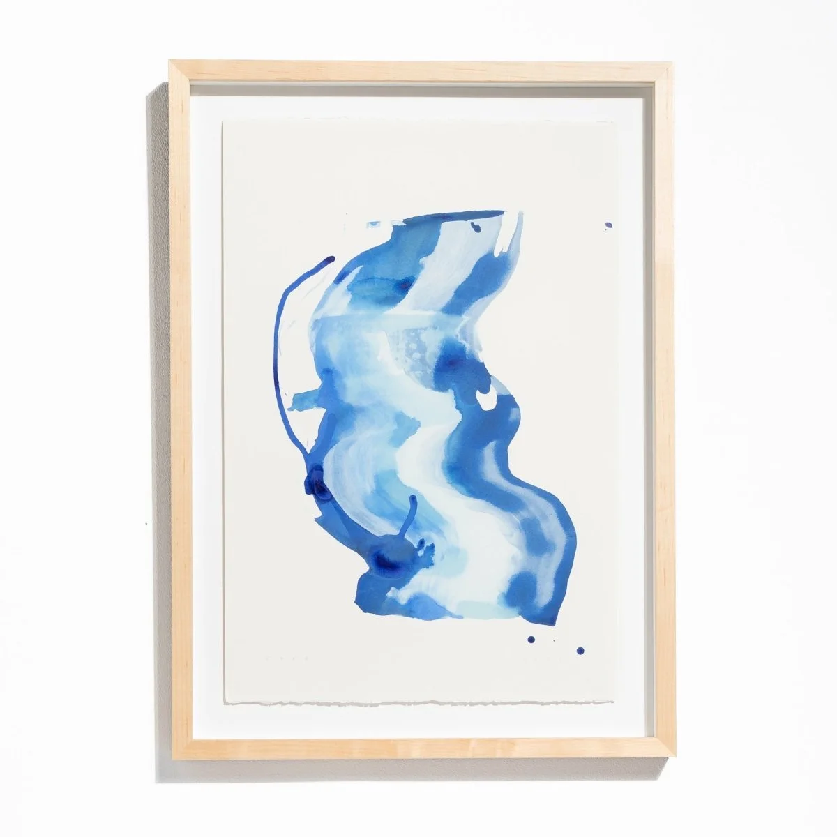Original abstract blue watercolor painting by Burlington-based artist, Charlotte Dworshak, available at Soapbox Arts Gallery in Burlington, VT
