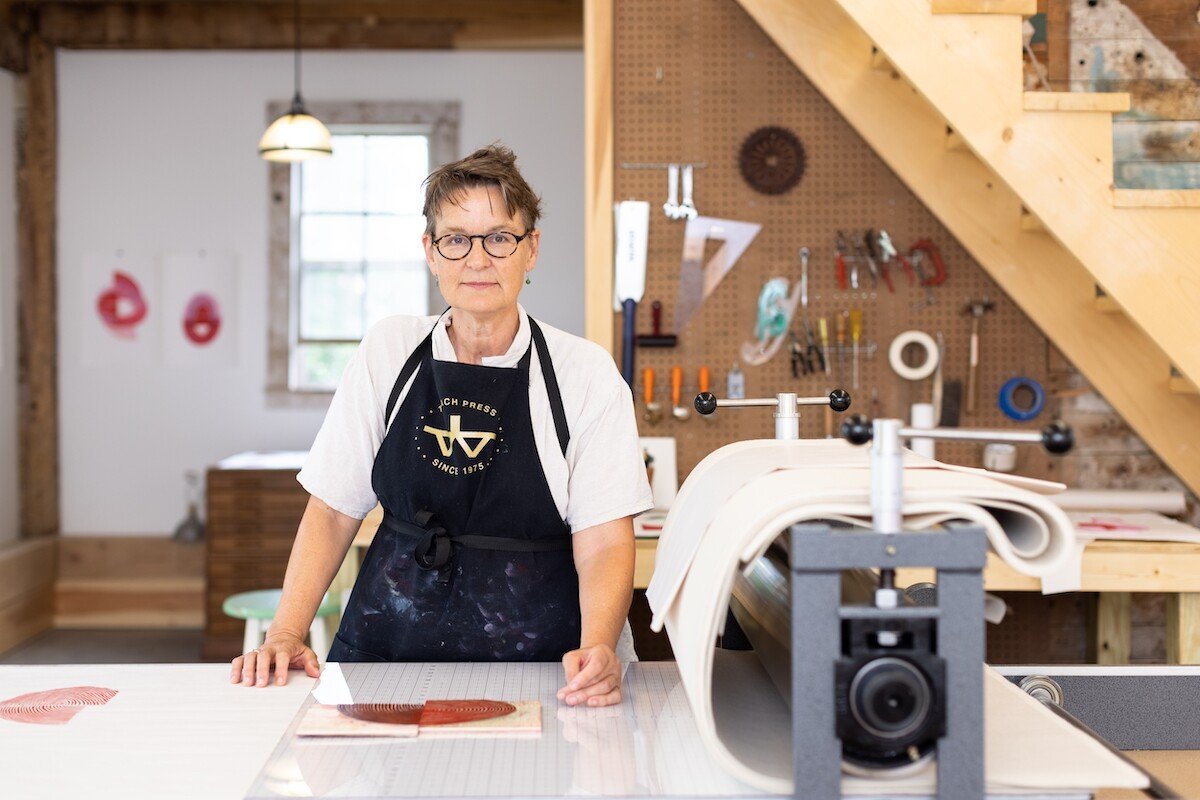 Portrait of Elise Whittemore, Vermont-based Printmaker, in her studio for Soapbox Arts Gallery in Burlington, VT