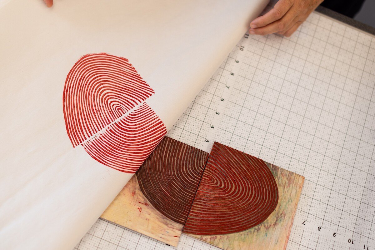 Portrait of Elise Whittemore, Vermont-based Printmaker, in her studio for Soapbox Arts Gallery in Burlington, VT