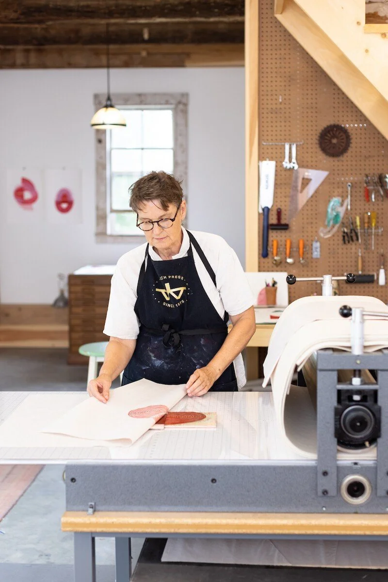 Portrait of Elise Whittemore, Vermont-based Printmaker, in her studio for Soapbox Arts Gallery in Burlington, VT