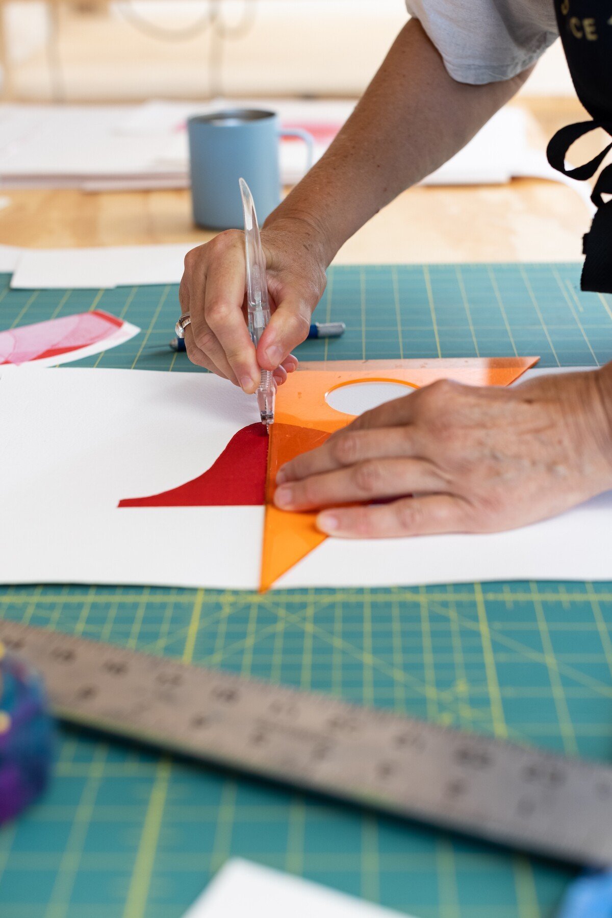 Portrait of Elise Whittemore, Vermont-based Printmaker, in her studio for Soapbox Arts Gallery in Burlington, VT