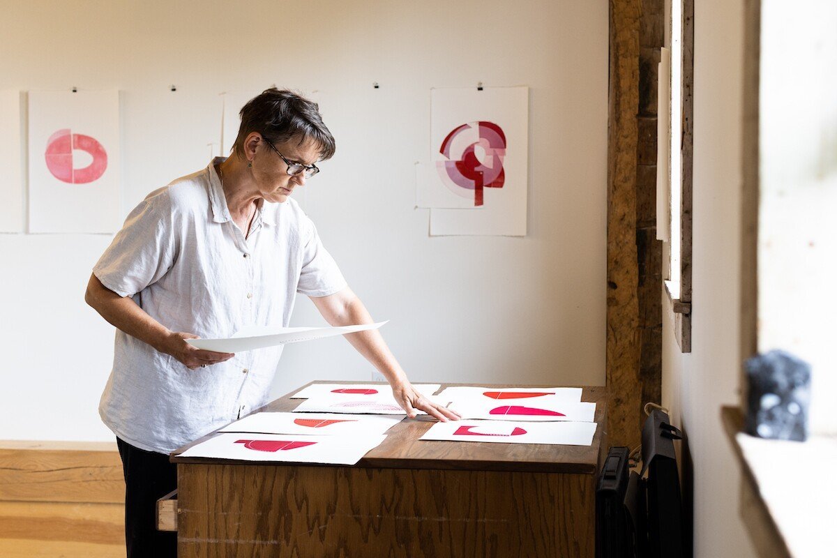 Portrait of Elise Whittemore, Vermont-based Printmaker, in her studio for Soapbox Arts Gallery in Burlington, VT