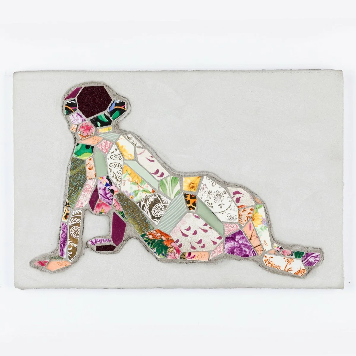 Original Unique Figurative Portrait Mosaic of Woman made from broken dishes and cement by Mary Lacy for Soapbox Arts Gallery in Burlington, VT