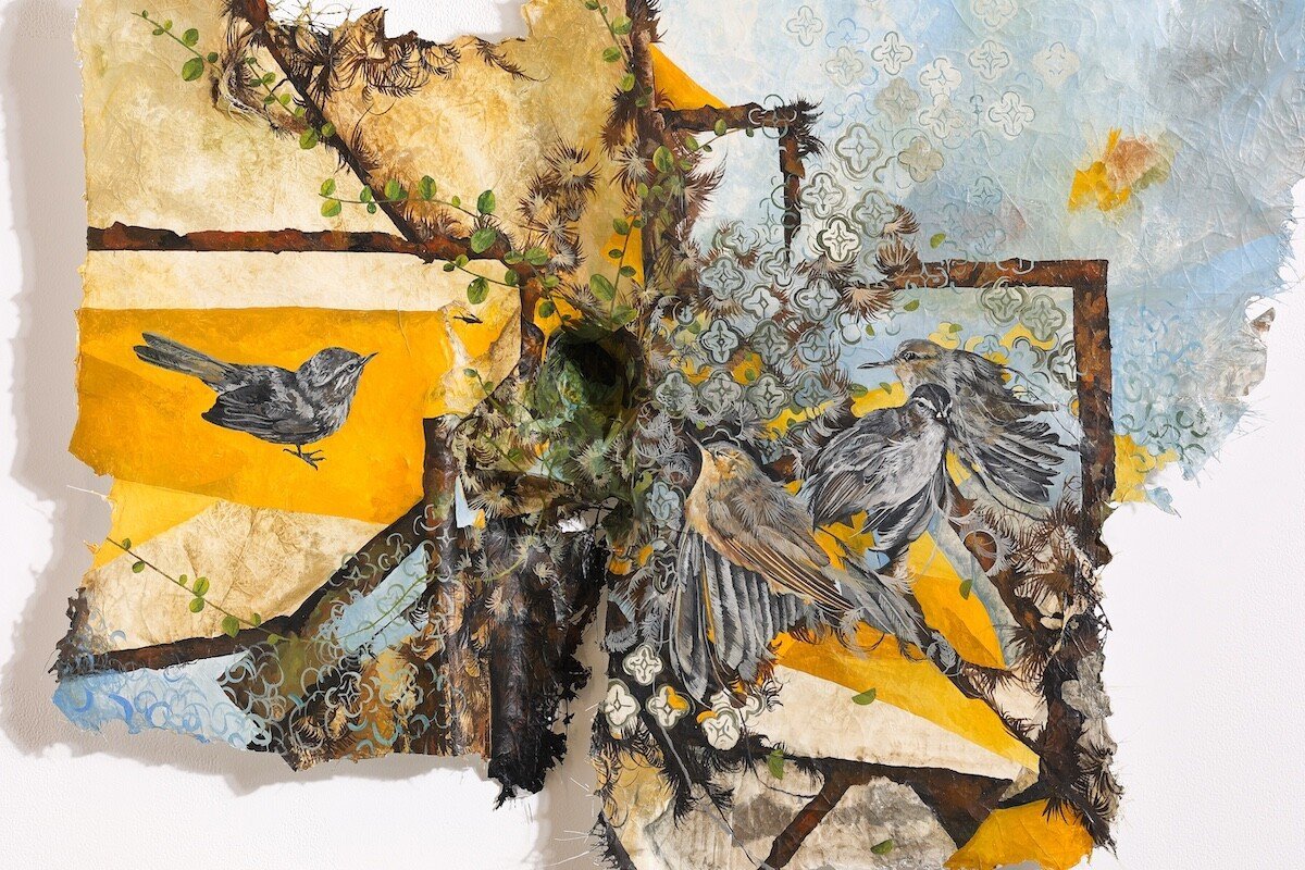"22°15'46.6"N 114°00'06.5"E" Original Watercolor Painting on fiberglass & resin surface by Nissa Kauppila @ Soapbox Arts Gallery in Burlington, Vermont