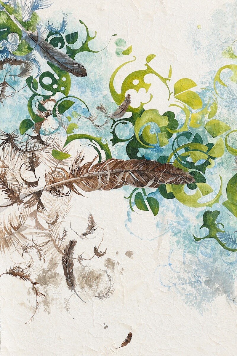 "44°18'12.4"N 73°13'36.4"W" Original Watercolor Painting on fiberglass & resin surface by Nissa Kauppila @ Soapbox Arts Gallery in Burlington, Vermont