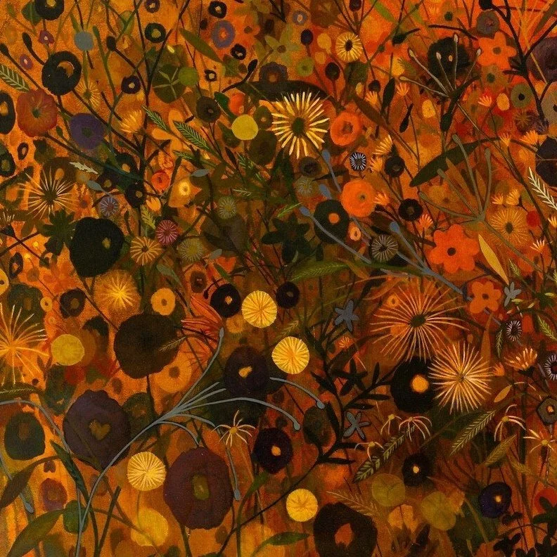 "Golden Hour Wildflowers" Oil Painting of Green and Golden Lush Foliage by Sage Tucker-Ketcham @ Soapbox Arts Gallery, Burlington, VT