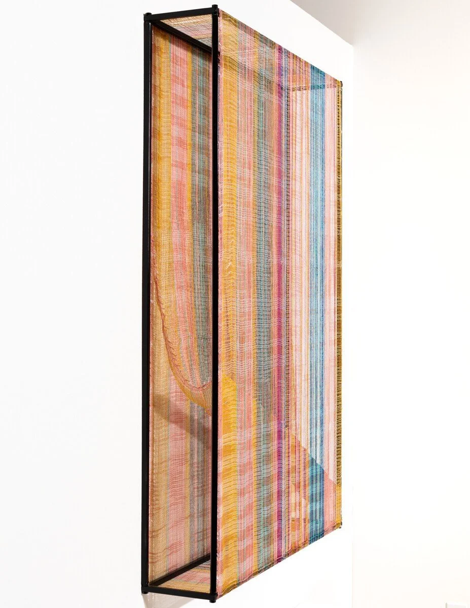 "Holding Space, Softening in Madder" Original Mixed Media Abstract Woven Wall Sculpture by Crystal Gregory @ Soapbox Arts Gallery in Burlington, Vermont