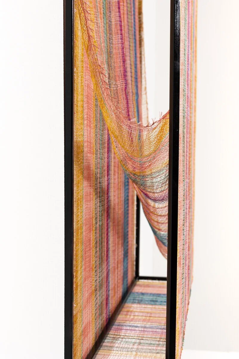 "Holding Space, Softening in Madder" Original Mixed Media Abstract Woven Wall Sculpture by Crystal Gregory @ Soapbox Arts Gallery in Burlington, Vermont