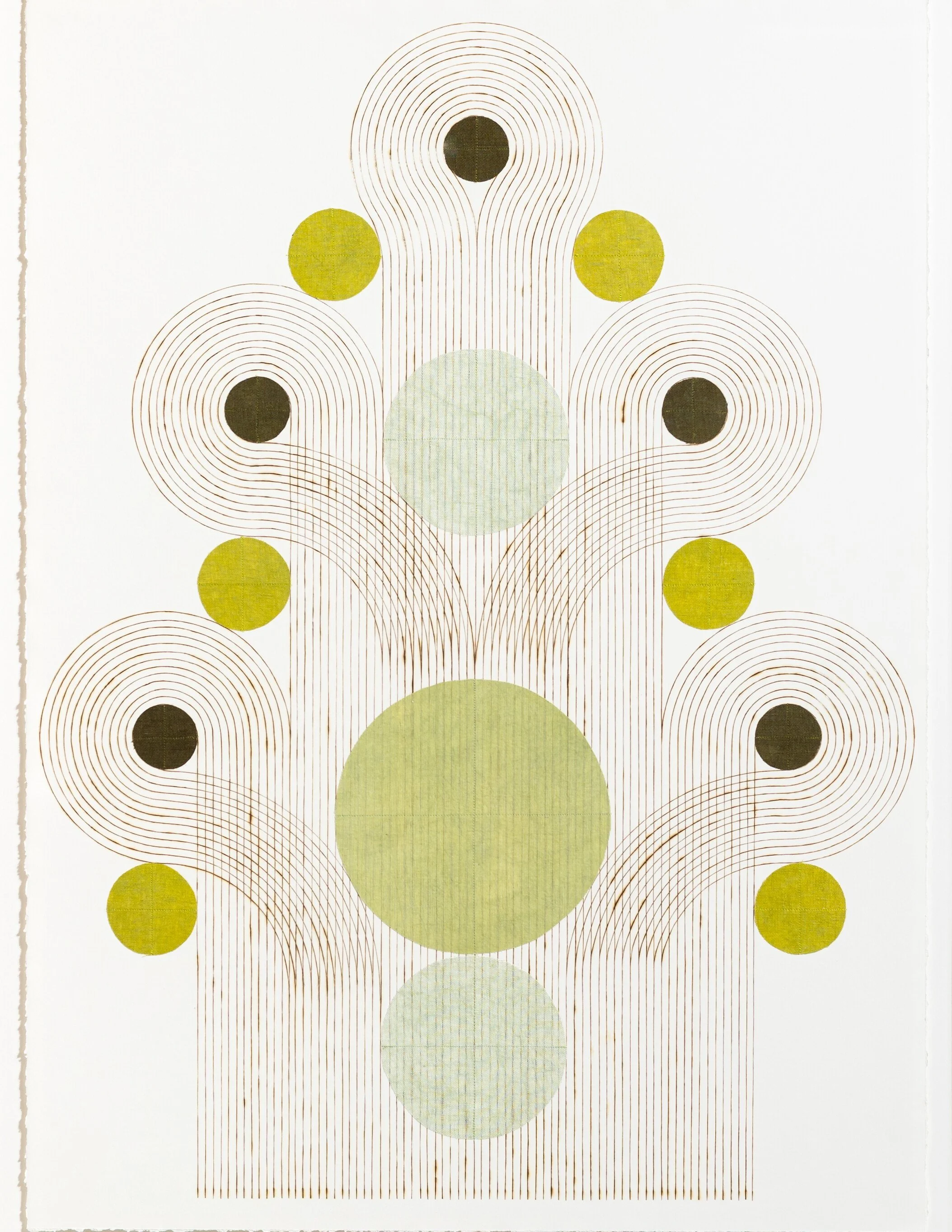 "Unfurl" Geometric Art with Burned Lines and Dyed Reeds on Paper by Katrine Hildebrandt-Hussey @ Soapbox Arts Gallery, Burlington, VT