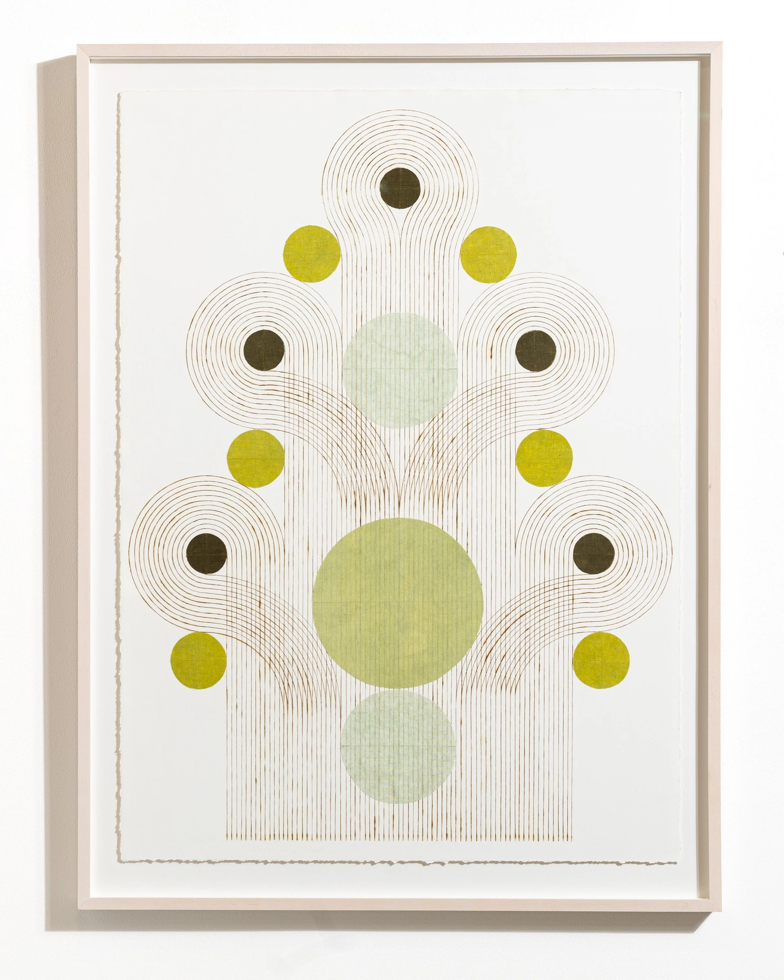 "Unfurl" Geometric Art with Burned Lines and Dyed Reeds on Paper by Katrine Hildebrandt-Hussey @ Soapbox Arts Gallery, Burlington, VT