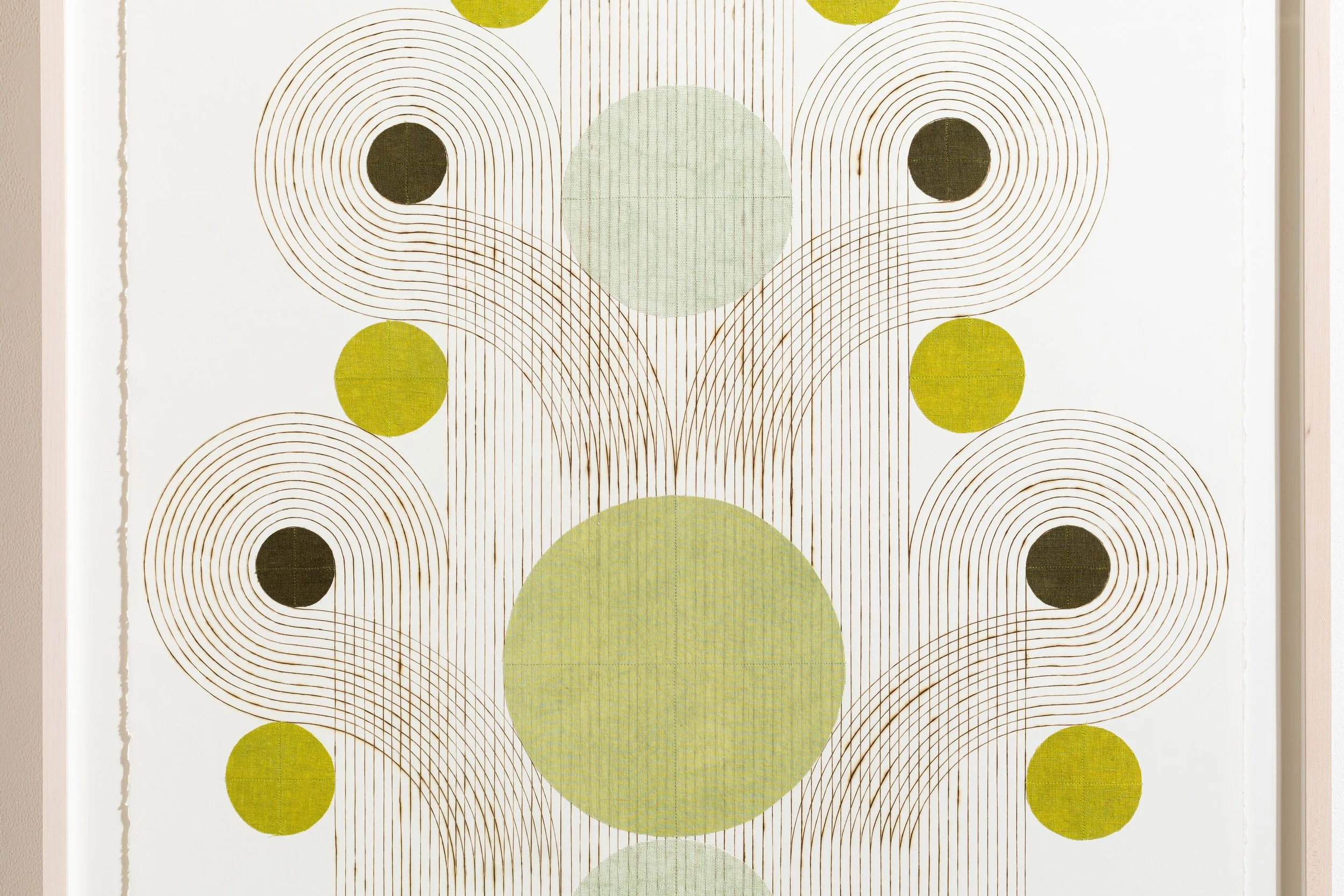 "Unfurl" Geometric Art with Burned Lines and Dyed Reeds on Paper by Katrine Hildebrandt-Hussey @ Soapbox Arts Gallery, Burlington, VT