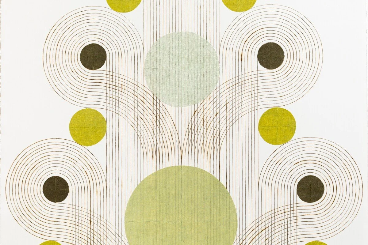 "Unfurl" Geometric Art with Burned Lines and Dyed Reeds on Paper by Katrine Hildebrandt-Hussey @ Soapbox Arts Gallery, Burlington, VT