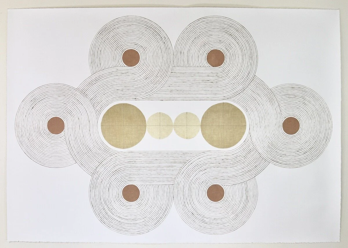 "Surround" Geometric Art with Burned Lines and Dyed Reeds on Paper by Katrine Hildebrandt-Hussey @ Soapbox Arts Gallery, Burlington, VT