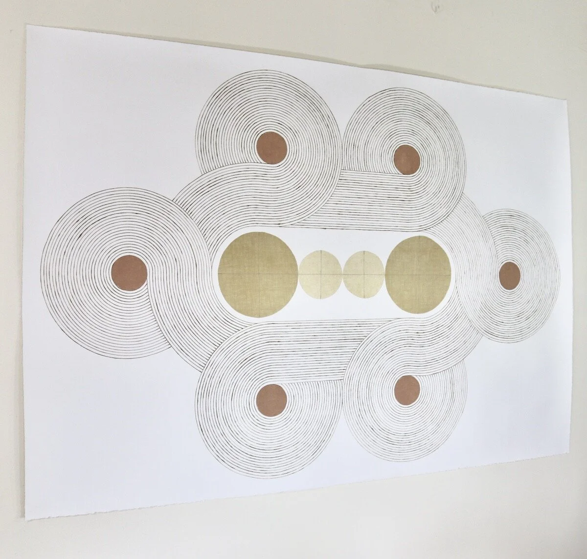 "Surround" Geometric Art with Burned Lines and Dyed Reeds on Paper by Katrine Hildebrandt-Hussey @ Soapbox Arts Gallery, Burlington, VT