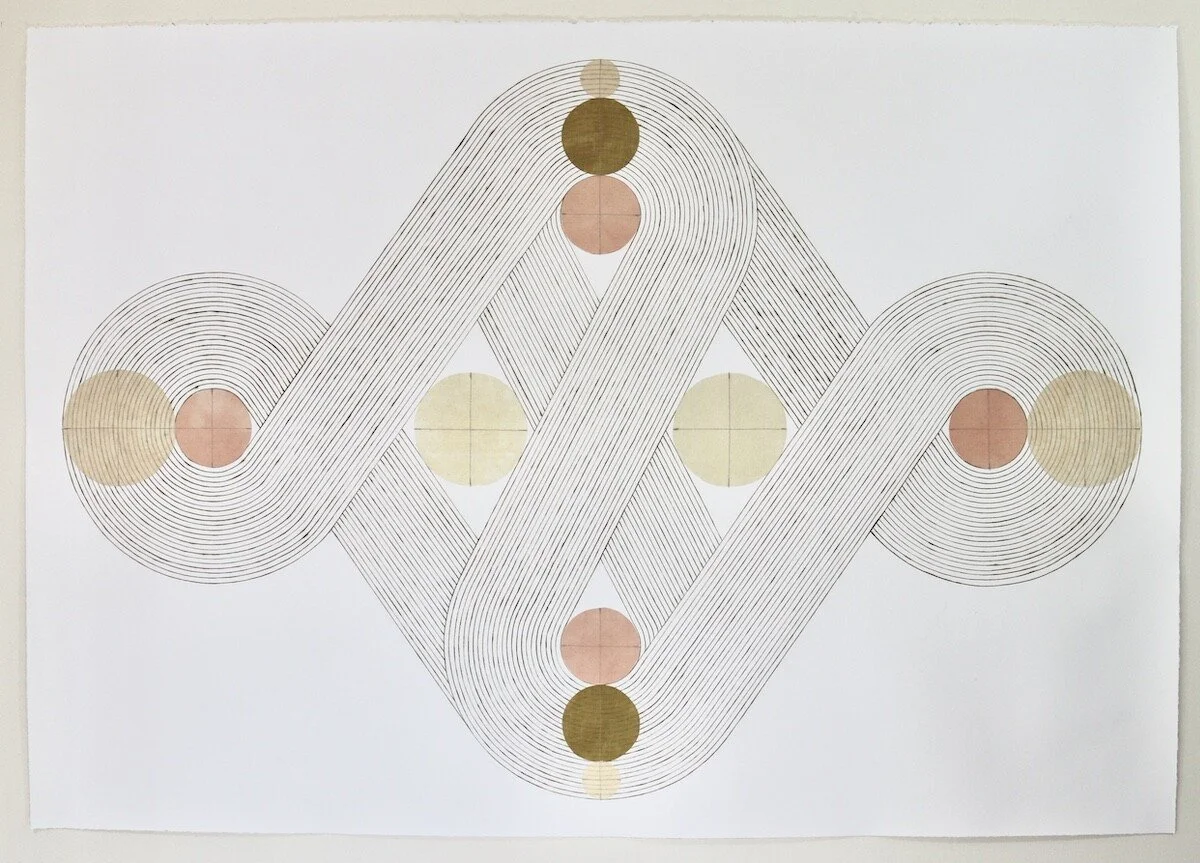 "Eternal" Geometric Art with Burned Lines and Dyed Reeds on Paper by Katrine Hildebrandt-Hussey @ Soapbox Arts Gallery, Burlington, VT