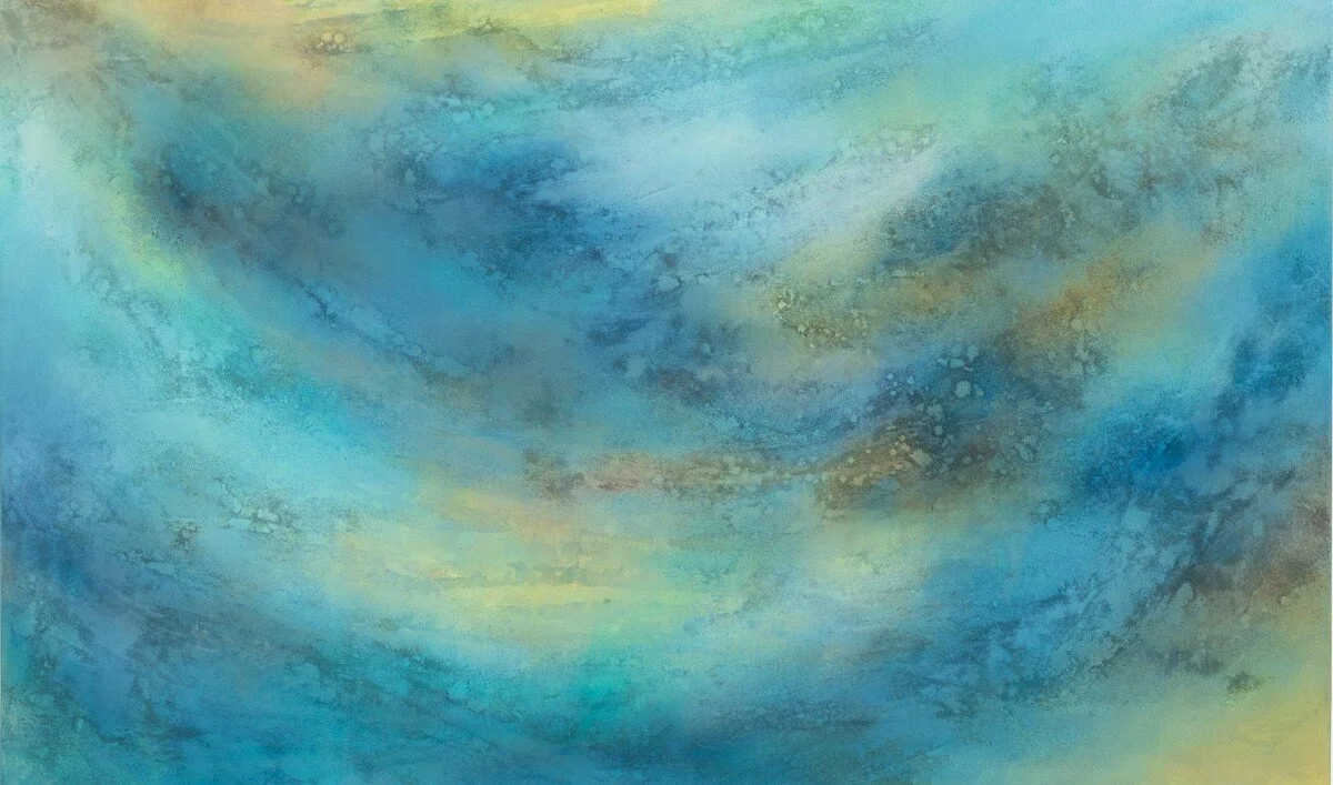 "Lake Sky No. 2" Original Mixed Media Abstract Painting by Annie Hejny @ Soapbox Arts Gallery in Burlington, Vermont