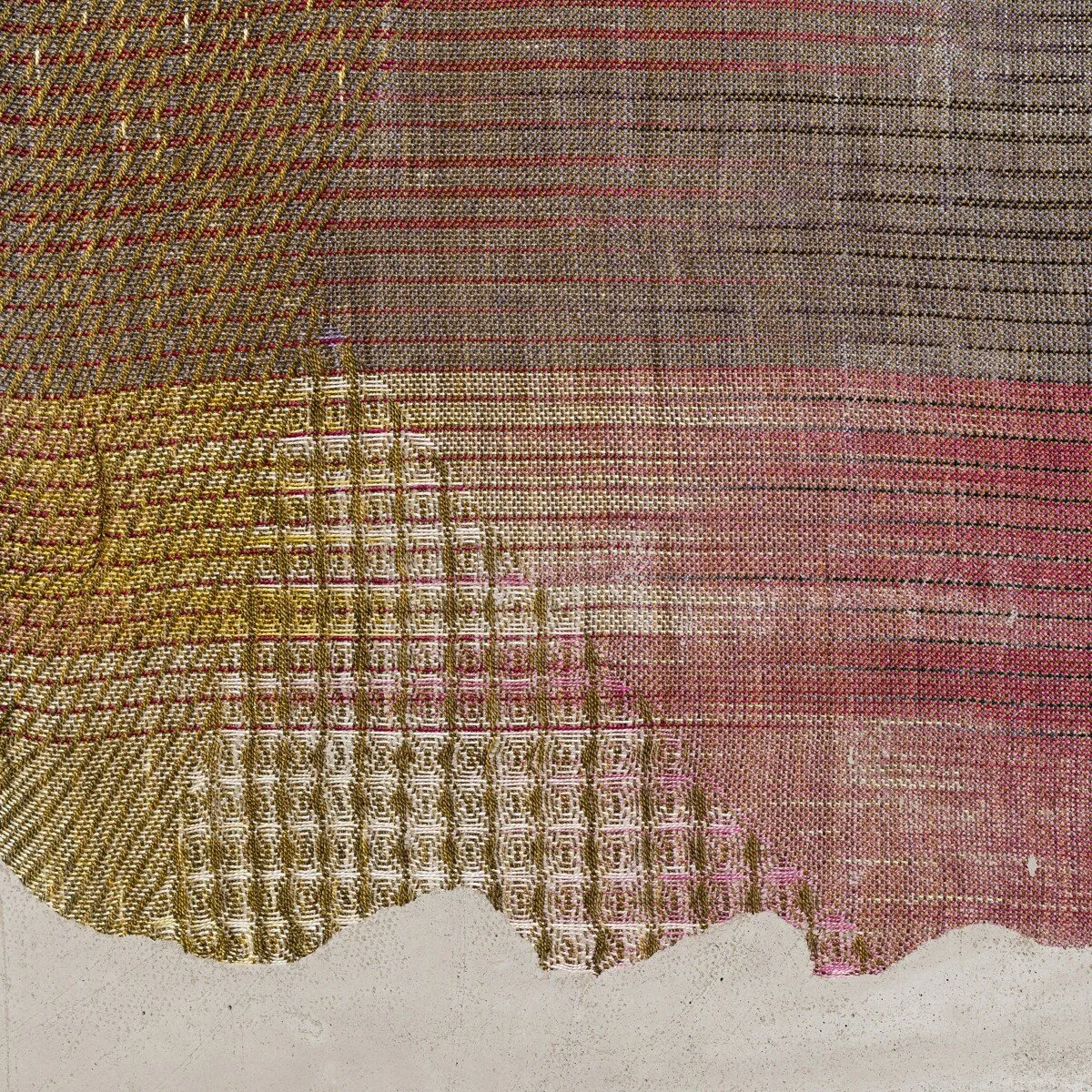 Colorful abstract mixed media sculptural weavings by Crystal Gregory at Soapbox Arts Gallery in Burlington, VT