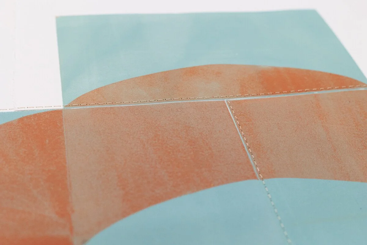 original geometric abstract monoprints with stitching on paper by Elise Whittemore for Soapbox Arts Gallery in Burlington, Vermont