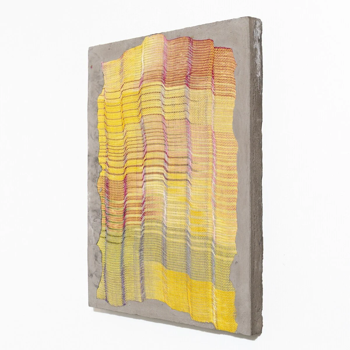 Colorful abstract mixed media sculptural weavings by Crystal Gregory at Soapbox Arts Gallery in Burlington, VT