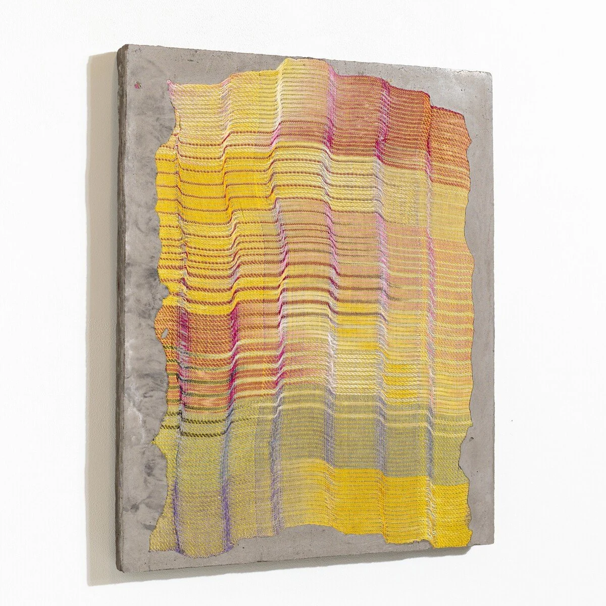 Colorful abstract mixed media sculptural weavings by Crystal Gregory at Soapbox Arts Gallery in Burlington, VT