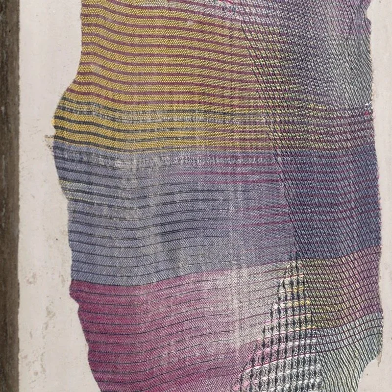 Colorful abstract mixed media sculptural weavings by Crystal Gregory at Soapbox Arts Gallery in Burlington, VT