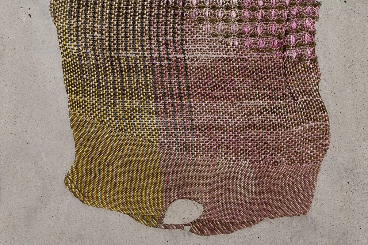 Colorful abstract mixed media sculptural weavings by Crystal Gregory at Soapbox Arts Gallery in Burlington, VT