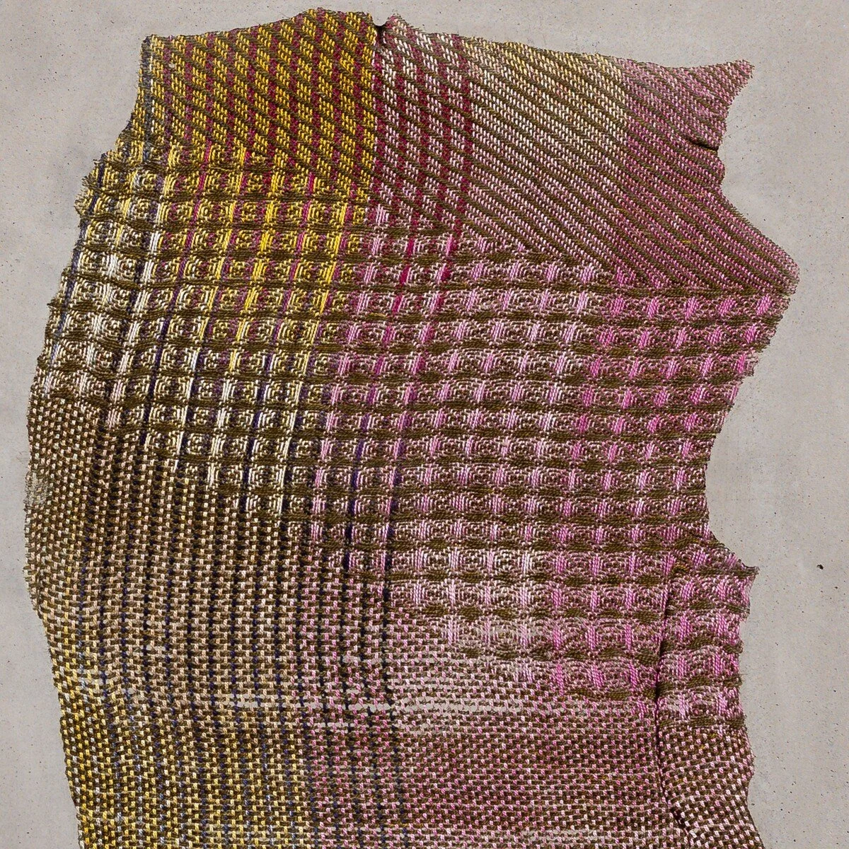Colorful abstract mixed media sculptural weavings by Crystal Gregory at Soapbox Arts Gallery in Burlington, VT