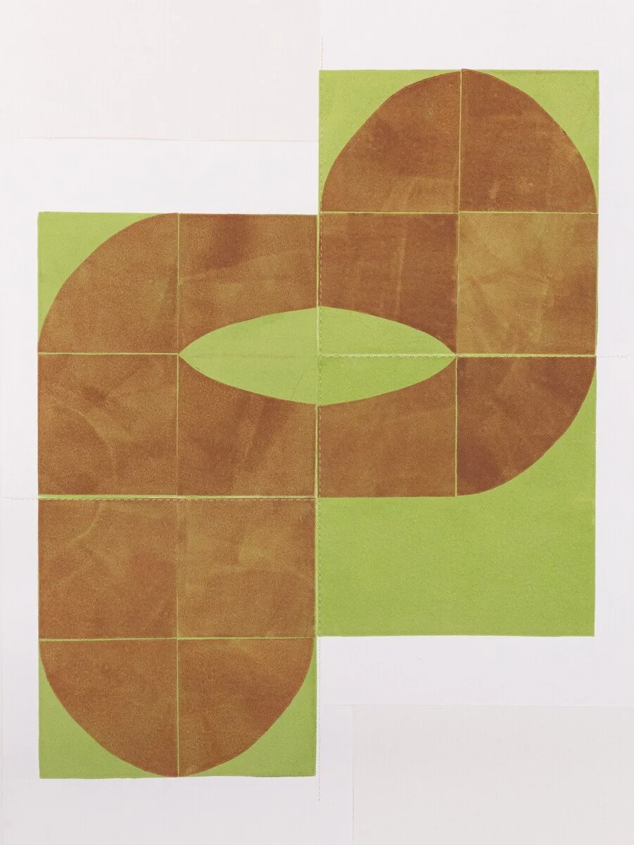 original geometric abstract monoprints with stitching on paper by Elise Whittemore for Soapbox Arts Gallery in Burlington, Vermont