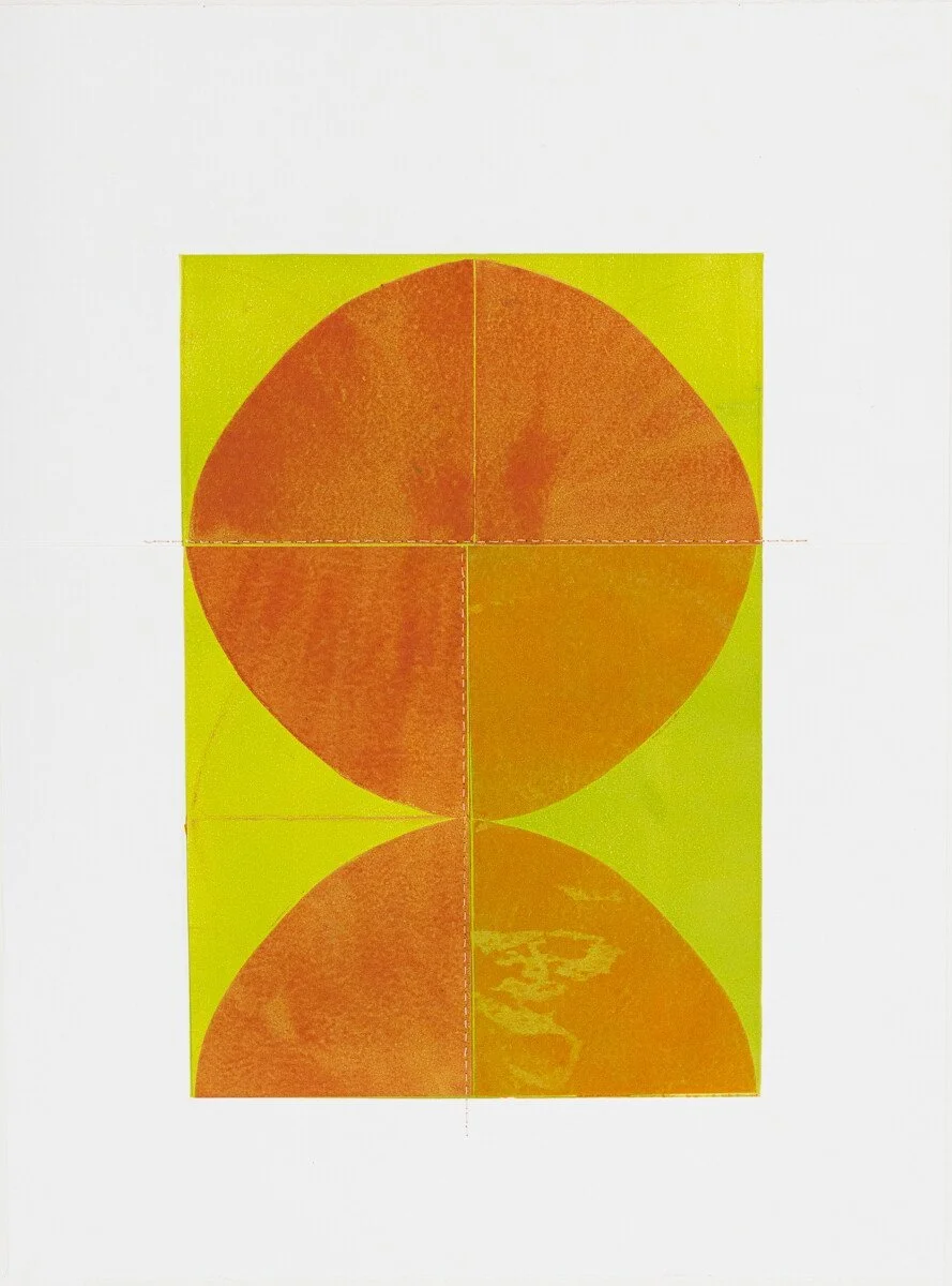 original geometric abstract monoprints with stitching on paper by Elise Whittemore for Soapbox Arts Gallery in Burlington, Vermont