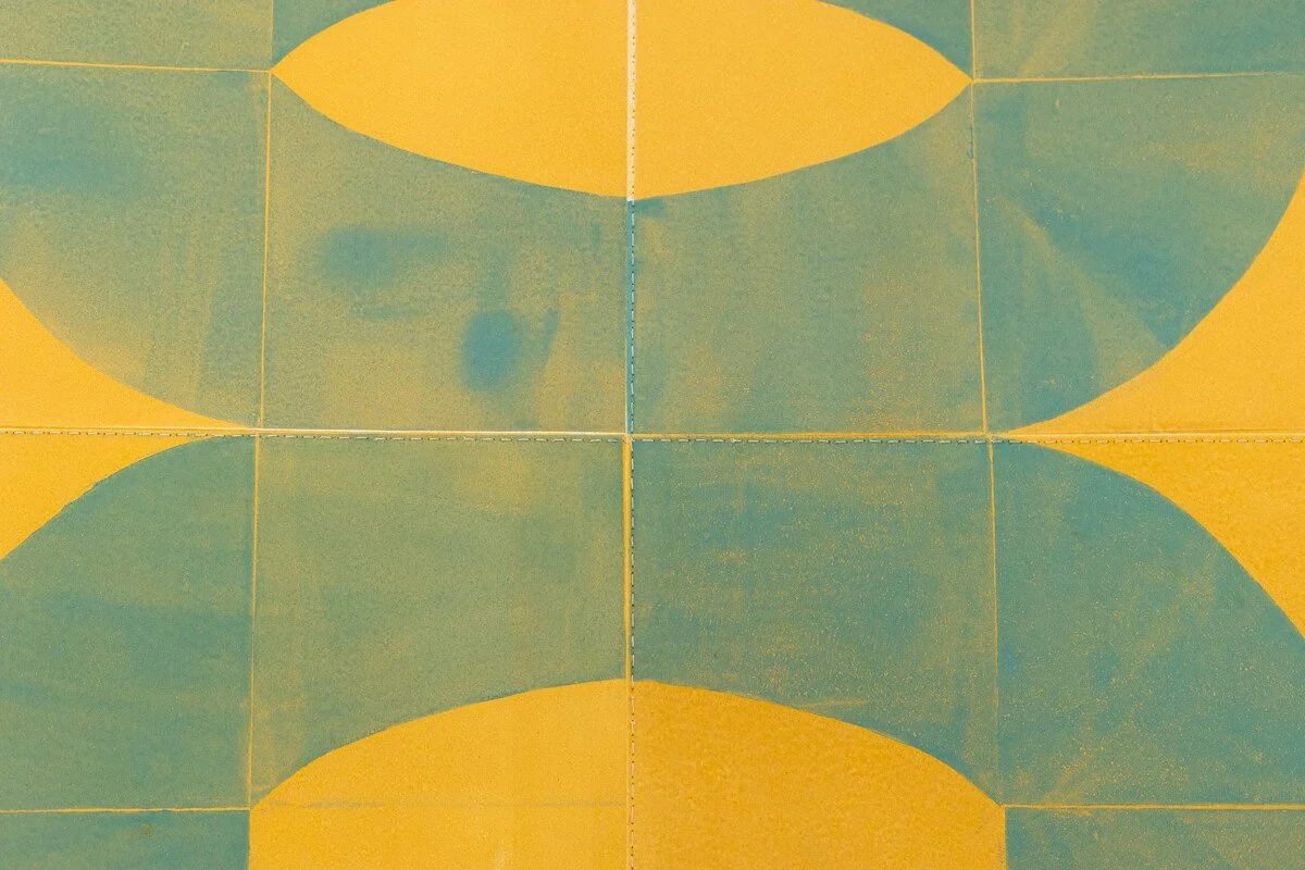 original geometric abstract monoprints with stitching on paper by Elise Whittemore for Soapbox Arts Gallery in Burlington, Vermont